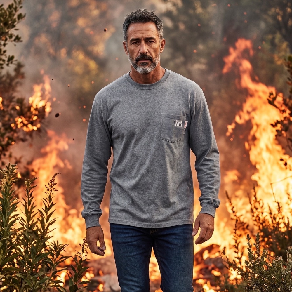 Wolverine FireZero Mens Grey Flame Resistant FR Long Sleeve Pocket T-Shirt XXL